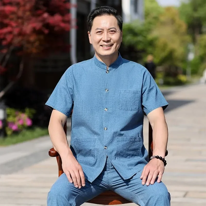 Men's Linen Tang Suit Set Chinese Style Short Sleeve Traditional Clothing for Elderly
Men's Linen Tang Suit Set Chinese Style Short Sleeve Traditional Clothing for Elderly