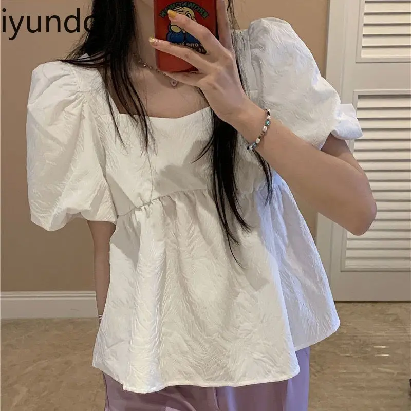 New Sweet Designer Bubble Sleeves Square Neck Doll Blouse for Women Summer Short Sleeve Student Solid Color Top
New Sweet Designer Bubble Sleeves Square Neck Doll Blouse for Women Summer Short Sleeve Student Solid Color Top