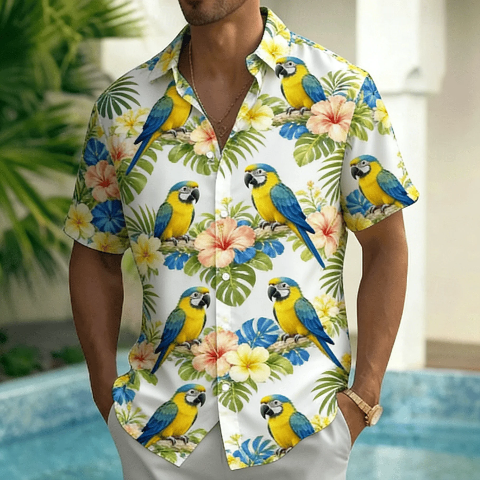 Men's Gradient Macaw Plant Print Short Sleeve Shirt, Spring Summer Tropical Jungle Vacation Blouse, Loose Casual Top
Men's Gradient Macaw Plant Print Short Sleeve Shirt, Spring Summer Tropical Jungle Vacation Blouse, Loose Casual Top