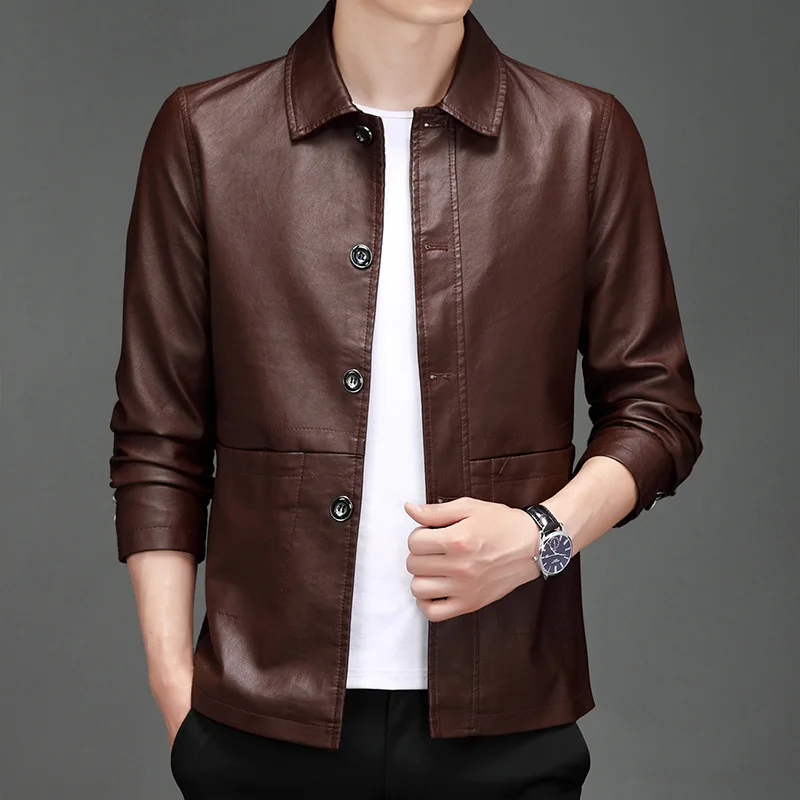 Men's Slim PU Leather Jackets Fashion Lapels Casual Motorcycle Coats Loose Single Breasted Men Faux Leather Coats Streetwear New
Men's Slim PU Leather Jackets Fashion Lapels Casual Motorcycle Coats Loose Single Breasted Men Faux Leather Coats Streetwear New