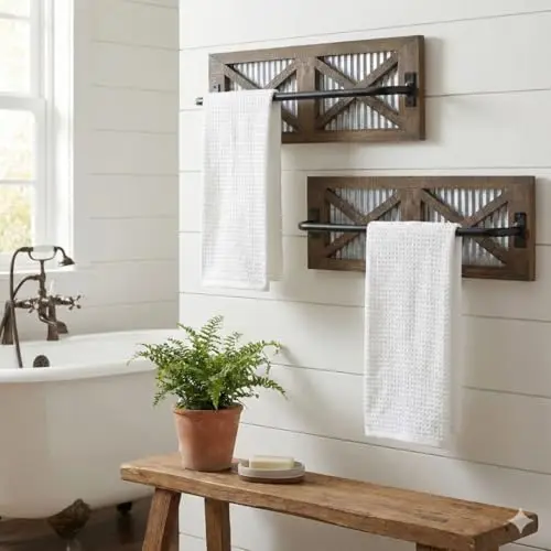 Rustic Brown Wood And Metal Wall Mount Towel Holder Set – 18 Inch Farmhouse Style For Bathroom Kitchen Decor
Rustic Brown Wood And Metal Wall Mount Towel Holder Set – 18 Inch Farmhouse Style For Bathroom Kitchen Decor