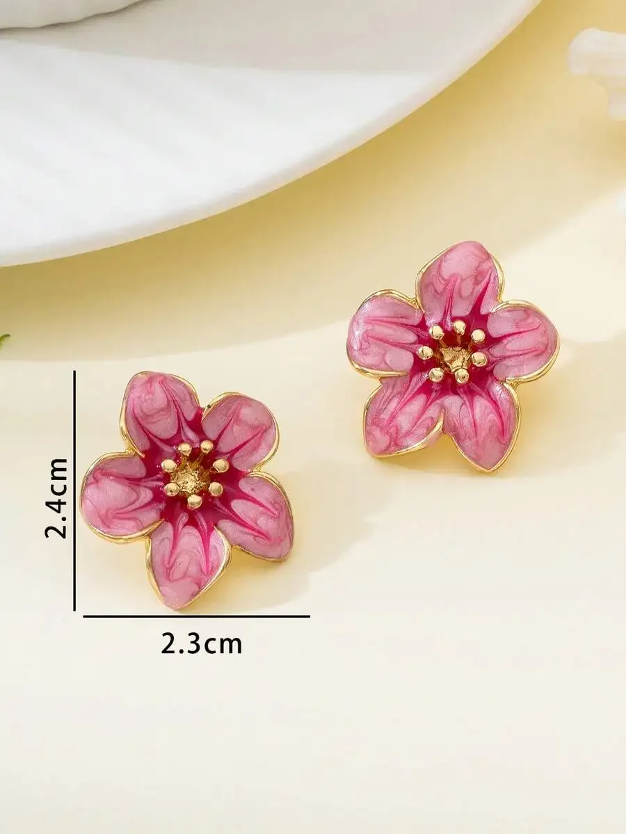 Pink Enamel Flower Stud Earrings For Women Daily Vacation Wear
Pink Enamel Flower Stud Earrings For Women Daily Vacation Wear