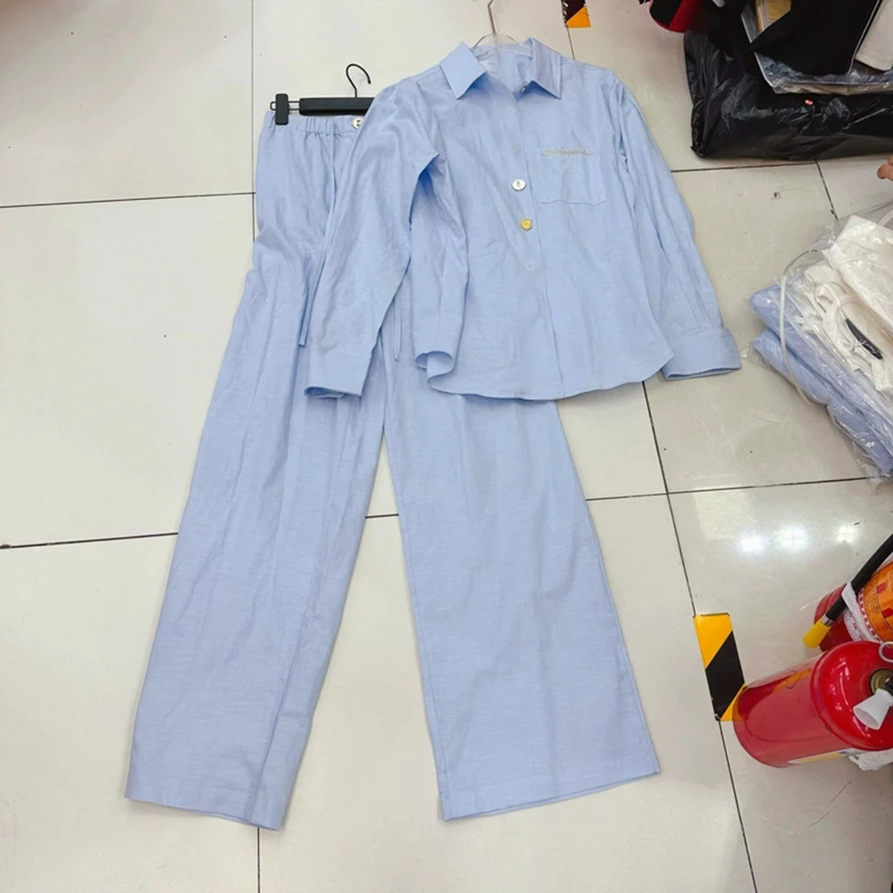 European, American and Australian niche imitation linen suits loose lazy style metal buckle two-piece suit-GZXX267
European, American and Australian niche imitation linen suits loose lazy style metal buckle two-piece suit-GZXX267