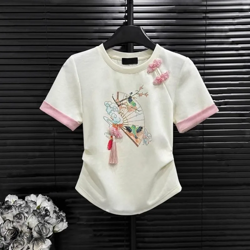Cotton Chinese Style Women's T-shirt Summer Printed Tees Short Sleeve Loose Women Tops Vintage O-necks Clothing 2024 Korean
Cotton Chinese Style Women's T-shirt Summer Printed Tees Short Sleeve Loose Women Tops Vintage O-necks Clothing 2024 Korean