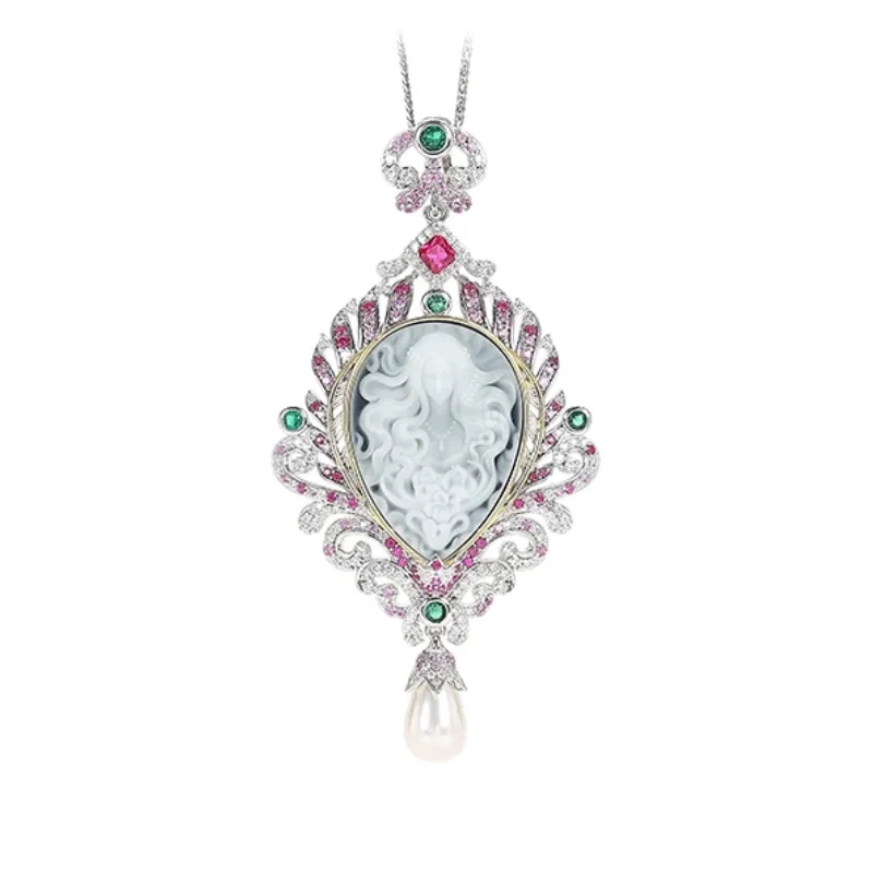 Bellux Cameo 925 Silver Synthetic Zircon Water Drop Pearl Original Design Medusa Fashion Vintage Necklace
Bellux Cameo 925 Silver Synthetic Zircon Water Drop Pearl Original Design Medusa Fashion Vintage Necklace
