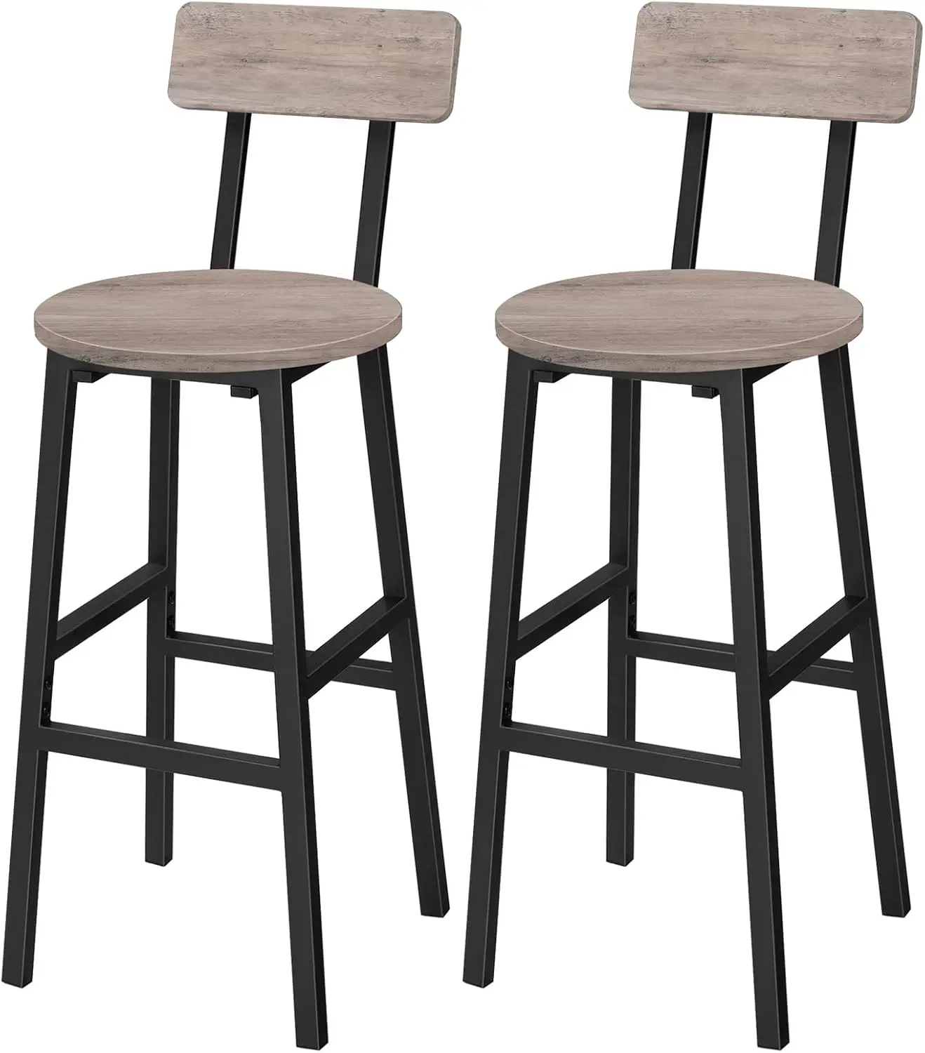 Set of 2 Round Bar Stools with Back and Footrest, 24.4 Inches Height, for Kitchen and Dining Room in Greige
Set of 2 Round Bar Stools with Back and Footrest, 24.4 Inches Height, for Kitchen and Dining Room in Greige