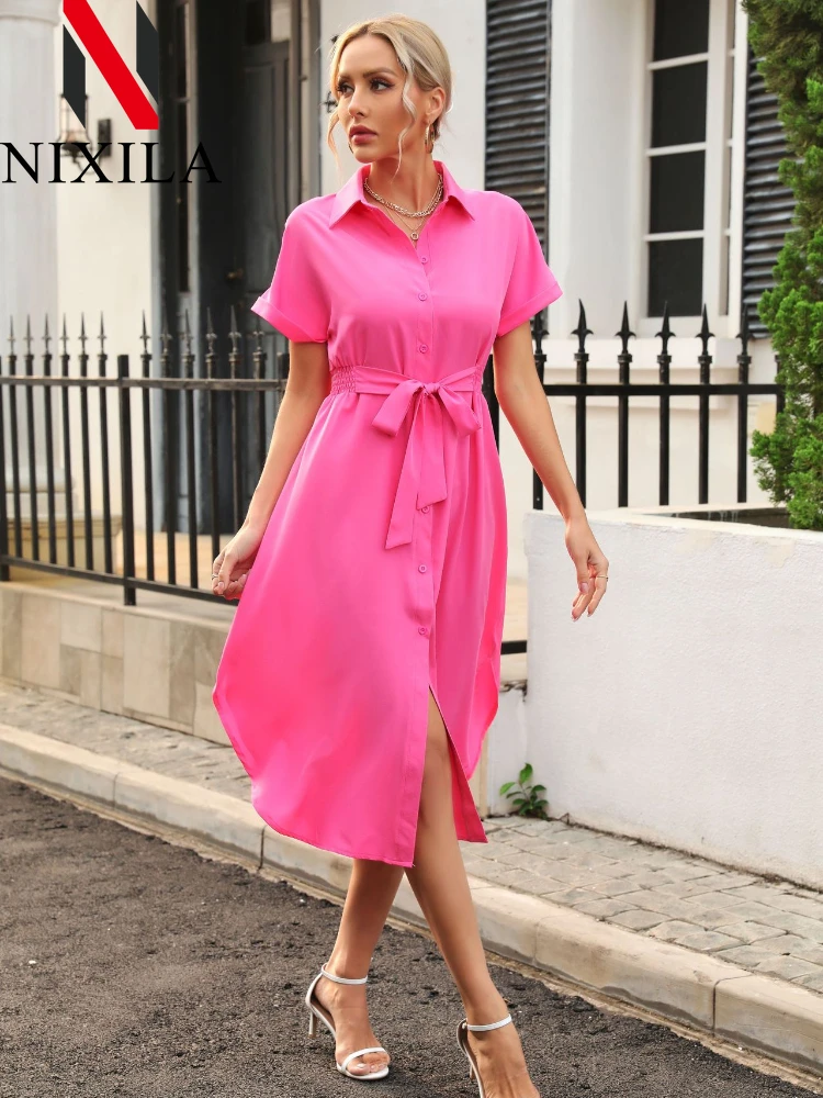 New in Spring Summer Polo Collar Elegant Dresses for Women Retro Shirt Short Sleeves Maxi Dresses for Women Clothing Loose Robe
New in Spring Summer Polo Collar Elegant Dresses for Women Retro Shirt Short Sleeves Maxi Dresses for Women Clothing Loose Robe