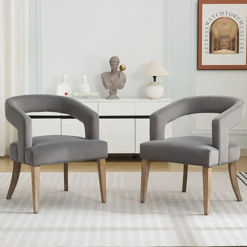 Velvet Barrel Dining Chairs Set of 2, Curved Accent Chairs with Arms, Wood Legs, Open Back Armchairs for Dining Room, Kitchen, L
Velvet Barrel Dining Chairs Set of 2, Curved Accent Chairs with Arms, Wood Legs, Open Back Armchairs for Dining Room, Kitchen, L