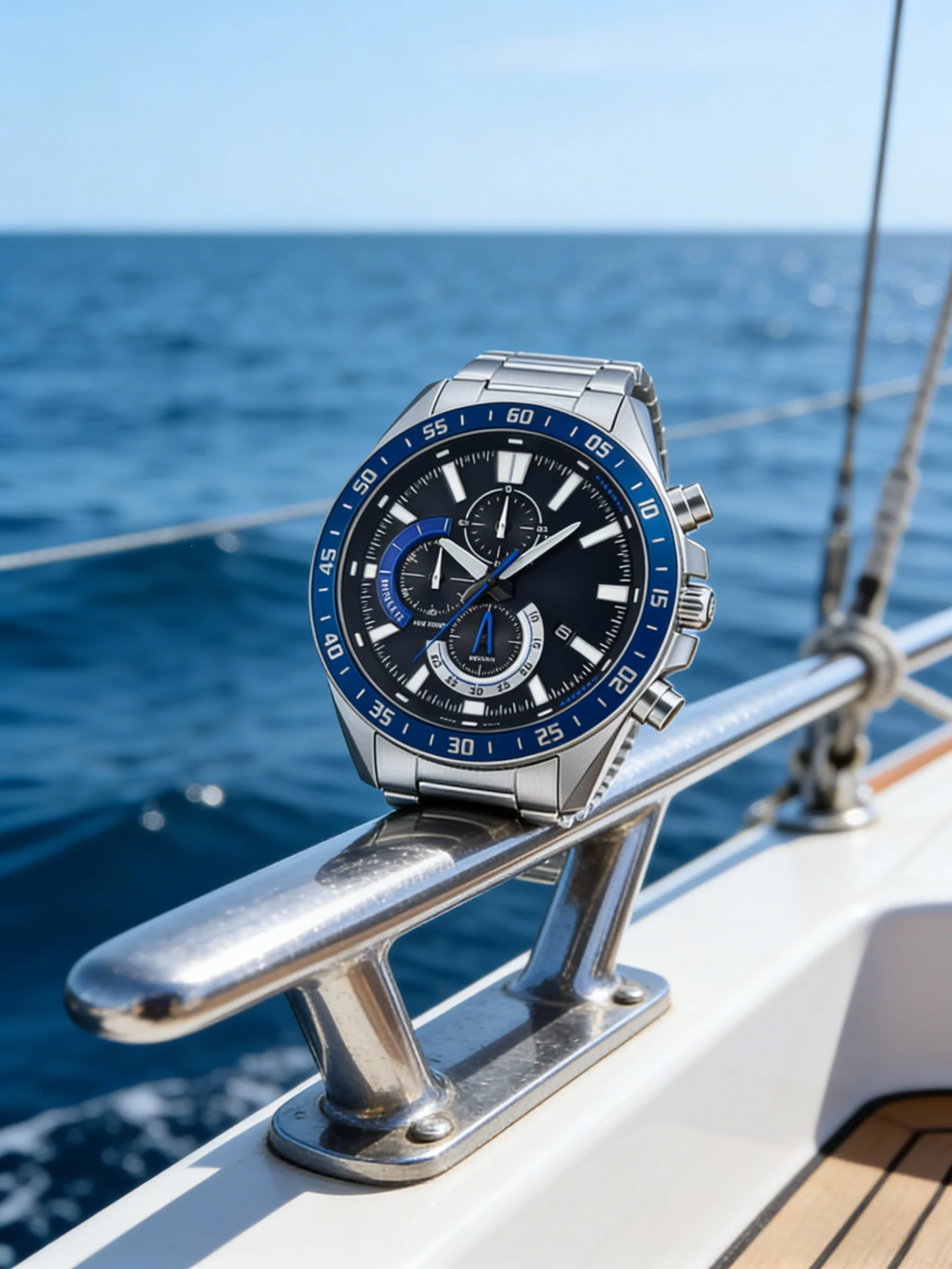 Men's Chronograph Watch 100M Waterproof Stainless Steel Band Blue Bezel Black Dial Sports Wristwatch
Men's Chronograph Watch 100M Waterproof Stainless Steel Band Blue Bezel Black Dial Sports Wristwatch