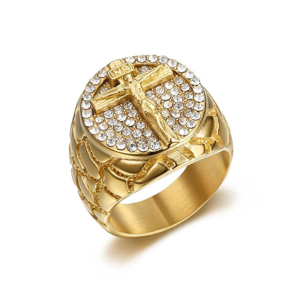 316L Stainless Steel CZ Big Jesus Ring For Men Gold Color Iced Out Cross Ring Cool Hip Hop Jewelry For Gifts Wholesale
316L Stainless Steel CZ Big Jesus Ring For Men Gold Color Iced Out Cross Ring Cool Hip Hop Jewelry For Gifts Wholesale