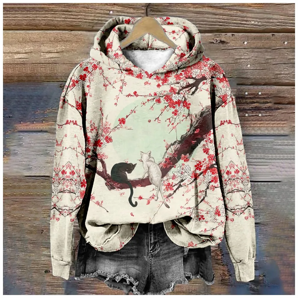 Women's Cream Hoodie with Red Plum Blossom & Cat Print Cozy Pullover Harajuku Style Fox Loose-Fit Casual Sweatshirt for Winter
Women's Cream Hoodie with Red Plum Blossom & Cat Print Cozy Pullover Harajuku Style Fox Loose-Fit Casual Sweatshirt for Winter