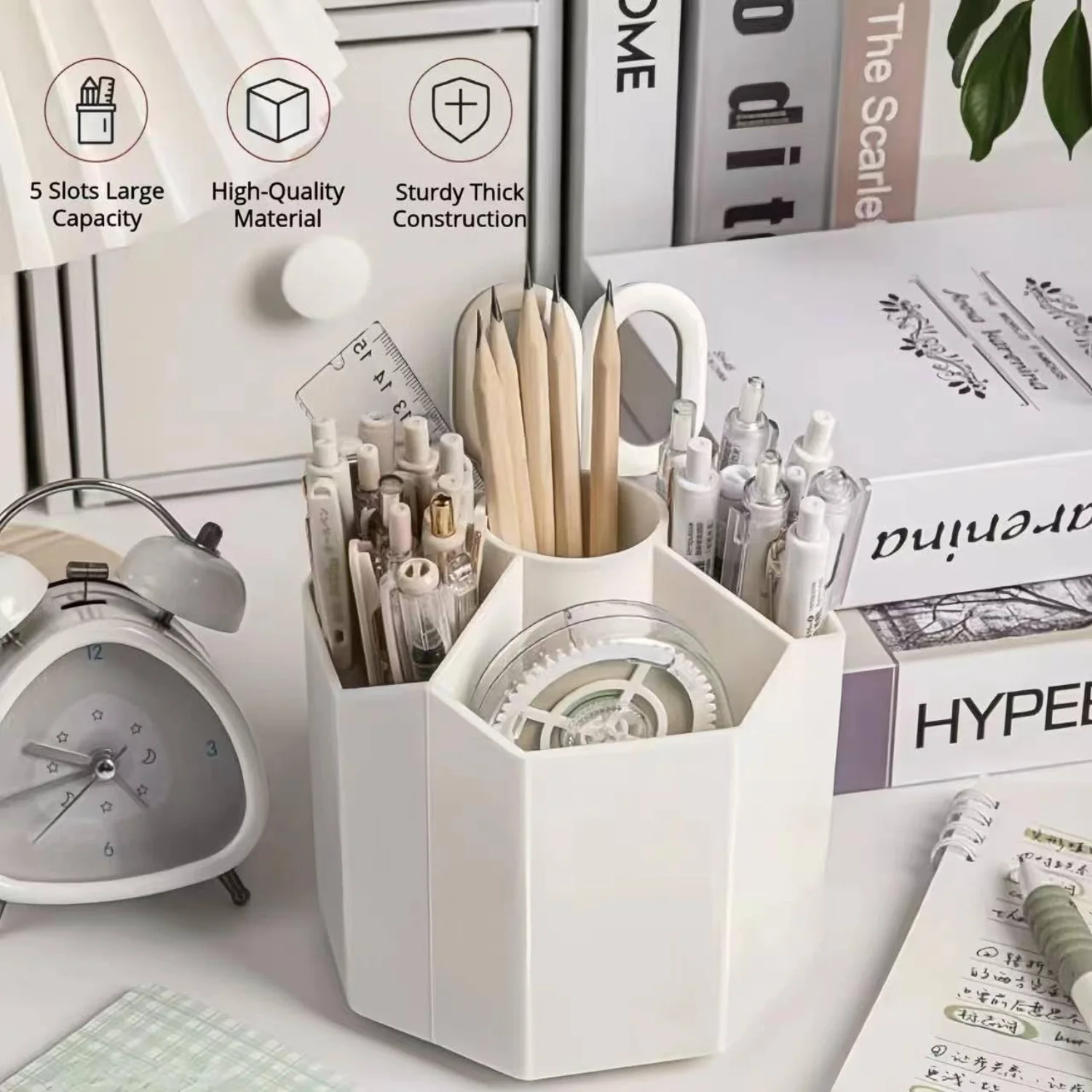 Rotating Pen Holder for Desk 5 Slots Cute Office Supplies Cubicle Decor Workspace Accessories Makeup Organizer for Women Girls
Rotating Pen Holder for Desk 5 Slots Cute Office Supplies Cubicle Decor Workspace Accessories Makeup Organizer for Women Girls