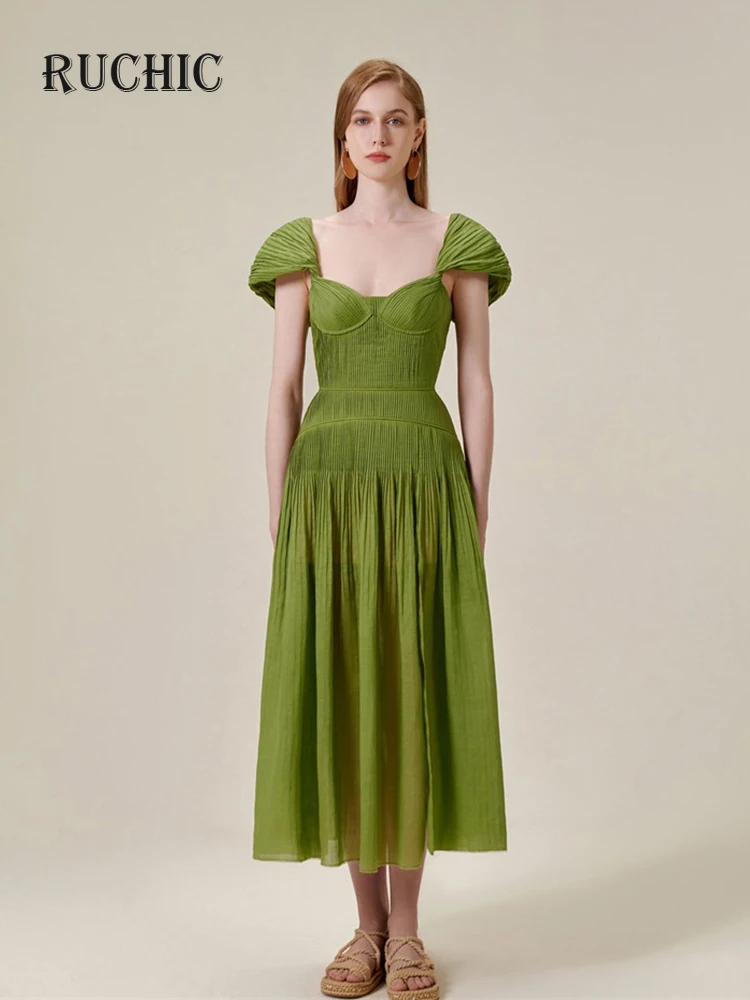 Women Fashion Casual Dress Draped Fold Backless Zipper Square Collar Waist Chiffon Elegant Dresses Spring 2024 New Style
Women Fashion Casual Dress Draped Fold Backless Zipper Square Collar Waist Chiffon Elegant Dresses Spring 2024 New Style