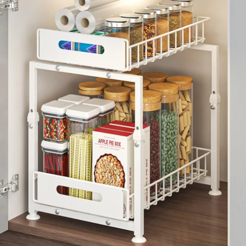 Kitchen cabinet under basket sink rack Adjustable double-layer dish seasoning storage rack Pull-out layered rack
Kitchen cabinet under basket sink rack Adjustable double-layer dish seasoning storage rack Pull-out layered rack