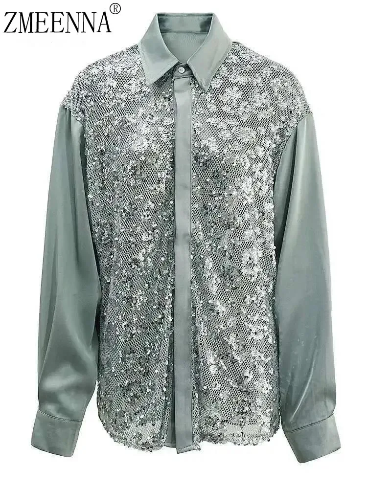 ZMEENNA 2025 Stylish Women's Light Green Long Sleeve Shirt With Sequin Embellishment Chic Fashion Blouse Top ZM1033
ZMEENNA 2025 Stylish Women's Light Green Long Sleeve Shirt With Sequin Embellishment Chic Fashion Blouse Top ZM1033