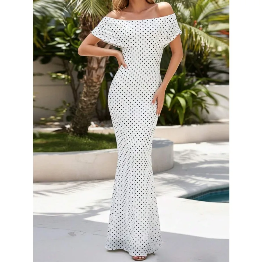 【New style】Women Dot Print Long Dress Slim Off Shoulder Ruched Short Sleeve Bodycon Dresses For Evening Party Club
【New style】Women Dot Print Long Dress Slim Off Shoulder Ruched Short Sleeve Bodycon Dresses For Evening Party Club