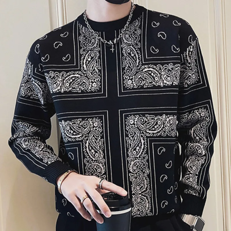 Korean Style Cashew Flowers Printing Sweater Mens Pullover Sweater Pull Homme Autumn Sweater For Men Knitted Round Neck Sweater
Korean Style Cashew Flowers Printing Sweater Mens Pullover Sweater Pull Homme Autumn Sweater For Men Knitted Round Neck Sweater