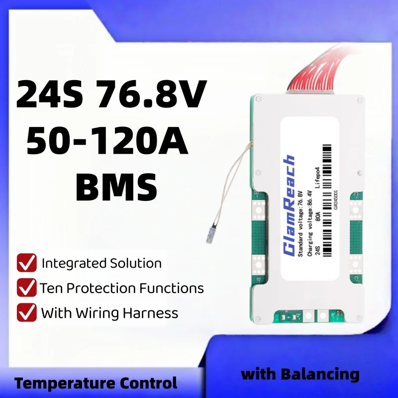 GlamReach 24S 76.8V LiFePO4 BMS Board, Battery Management System PCB with Balancing Function & NTC Protection for Battery pack
GlamReach 24S 76.8V LiFePO4 BMS Board, Battery Management System PCB with Balancing Function & NTC Protection for Battery pack