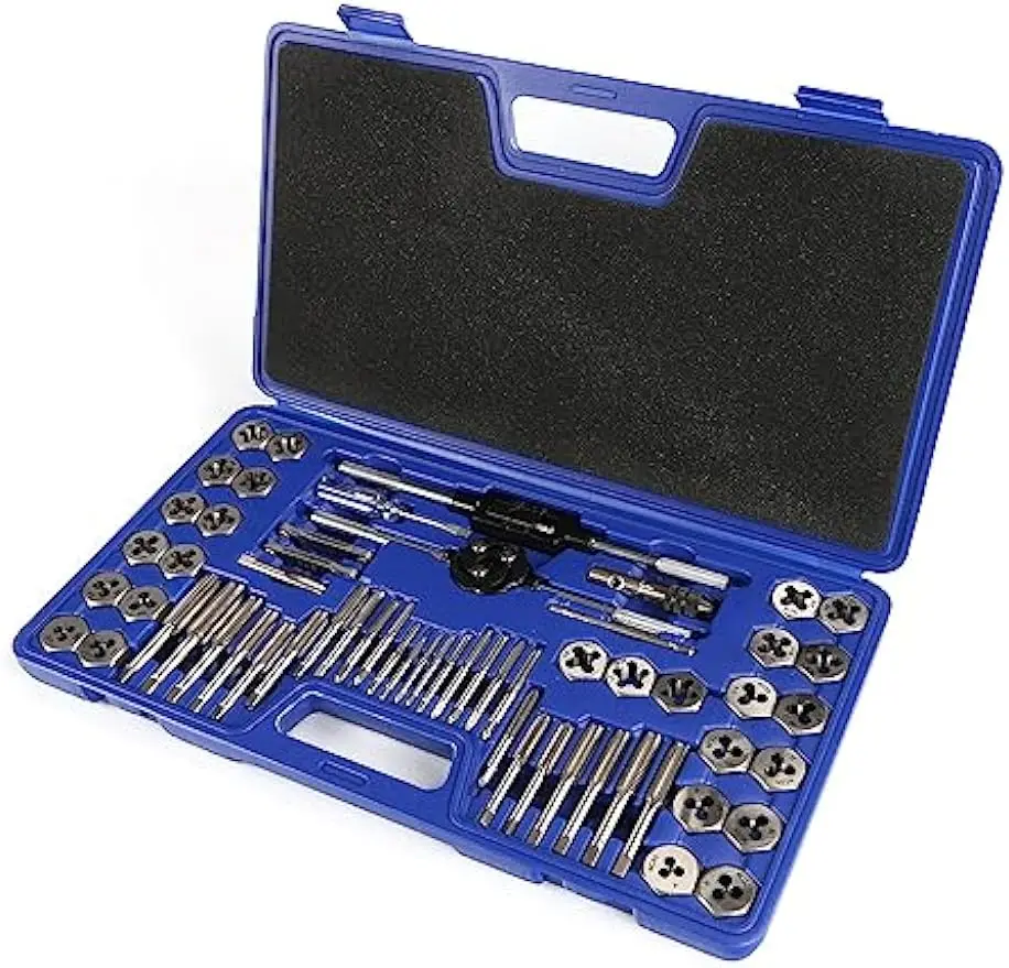 Tap and Die Set 60 Piece(SAE&METRIC)- Include SAE Inch Size #4 to 1/2” and Metric Size M3 to M12 Coarse and Fine Threads
Tap and Die Set 60 Piece(SAE&METRIC)- Include SAE Inch Size #4 to 1/2” and Metric Size M3 to M12 Coarse and Fine Threads