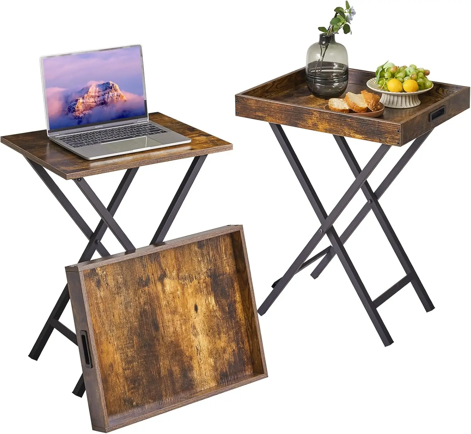 Foldable TV Tray Set of 2 - Removable Serving Tray, Portable Wooden Snack Table for Living Room, Bedroom, Office, Camping, Rustic Brown
Foldable TV Tray Set of 2 - Removable Serving Tray, Portable Wooden Snack Table for Living Room, Bedroom, Office, Camping, Rustic Brown
