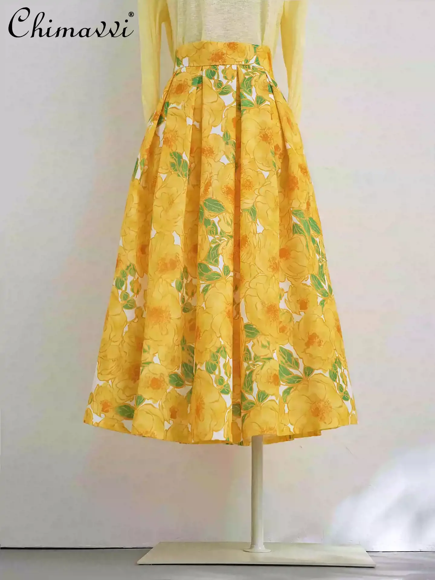 French Elegant Retro Flower Printed Yellow Midi Skirt High Waist A-line Fashion Versatile Pleated Skirts for Women Summer 2026
French Elegant Retro Flower Printed Yellow Midi Skirt High Waist A-line Fashion Versatile Pleated Skirts for Women Summer 2026