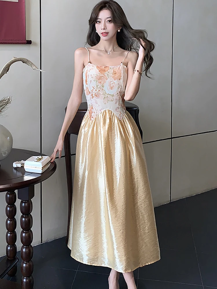 Women Fashion Floral Patchwork Satin Long Dress Summer Elegant Luxury Sling Sexy Dress 2025 Korean Vintage Bodycon Evening Dress
Women Fashion Floral Patchwork Satin Long Dress Summer Elegant Luxury Sling Sexy Dress 2025 Korean Vintage Bodycon Evening Dress