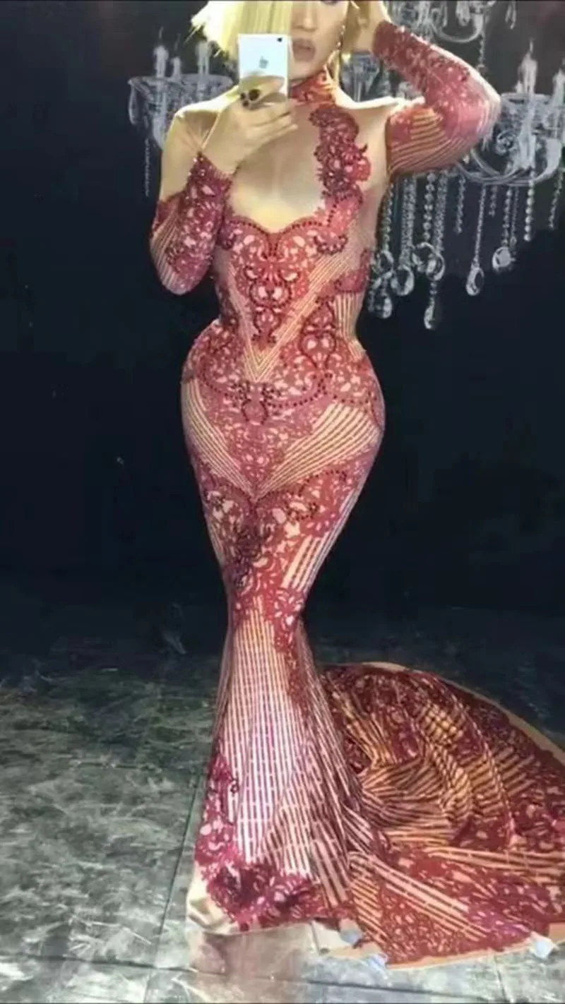 Mermaid rhinestone elegant dress singer stage party club evening wedding birthday women red Dress drag queen costumes designer
Mermaid rhinestone elegant dress singer stage party club evening wedding birthday women red Dress drag queen costumes designer