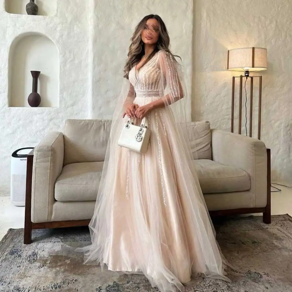 Noble Tulle Prom Dress Deep V-Neck Shawl Pleated Lace A-Line Sexy Casual n Women's Floor Length Back Zipper Party Evening Gown
Noble Tulle Prom Dress Deep V-Neck Shawl Pleated Lace A-Line Sexy Casual n Women's Floor Length Back Zipper Party Evening Gown