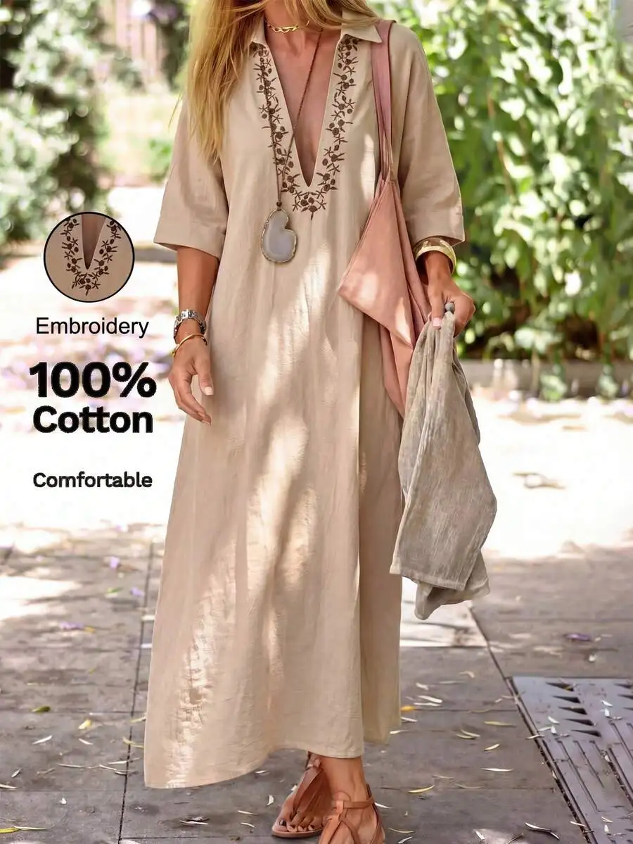 Bohemian Embroidered V-Neck 100% Cotton Long Dress For Summer Beach Vacation
Bohemian Embroidered V-Neck 100% Cotton Long Dress For Summer Beach Vacation