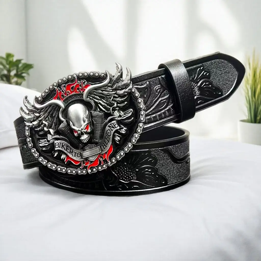 Punk Style Rock Men's Western Cowboy Alloy Buckle Leather Belt Vintage Embossed Metal Skeleton Head Waist Belt
Punk Style Rock Men's Western Cowboy Alloy Buckle Leather Belt Vintage Embossed Metal Skeleton Head Waist Belt