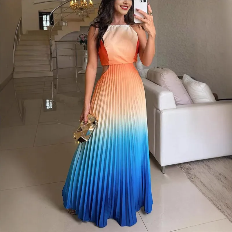 2025 Summer Fashion Women Long Dresses Sexy Backless Lace-Up Sleeveless Pleated Skirt Comfortable Party Club Women Streetwear
2025 Summer Fashion Women Long Dresses Sexy Backless Lace-Up Sleeveless Pleated Skirt Comfortable Party Club Women Streetwear