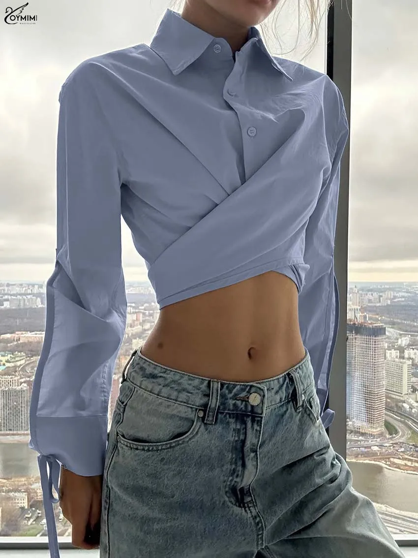 Oymimi Elegant Blue Cotton Women's Shirt Fashion Turn-Down Collar Long Sleeve Slit Lace-Up Shirts Casual Button Slim Crop Shirts
Oymimi Elegant Blue Cotton Women's Shirt Fashion Turn-Down Collar Long Sleeve Slit Lace-Up Shirts Casual Button Slim Crop Shirts