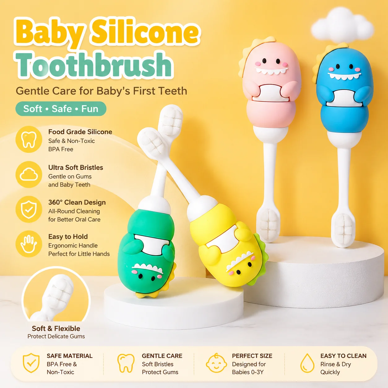 Cartoon Dinosaur Children's Wanmao Toothbrush 0-3 Year Old Baby Baobao Super Soft Hair Small Head Nano Toothbrush
Cartoon Dinosaur Children's Wanmao Toothbrush 0-3 Year Old Baby Baobao Super Soft Hair Small Head Nano Toothbrush