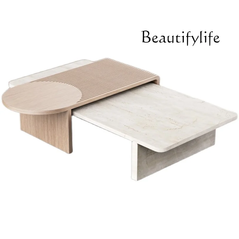 Nordic all solid wood coffee table designer creative natural travertine hall table tea table and chair combination
Nordic all solid wood coffee table designer creative natural travertine hall table tea table and chair combination