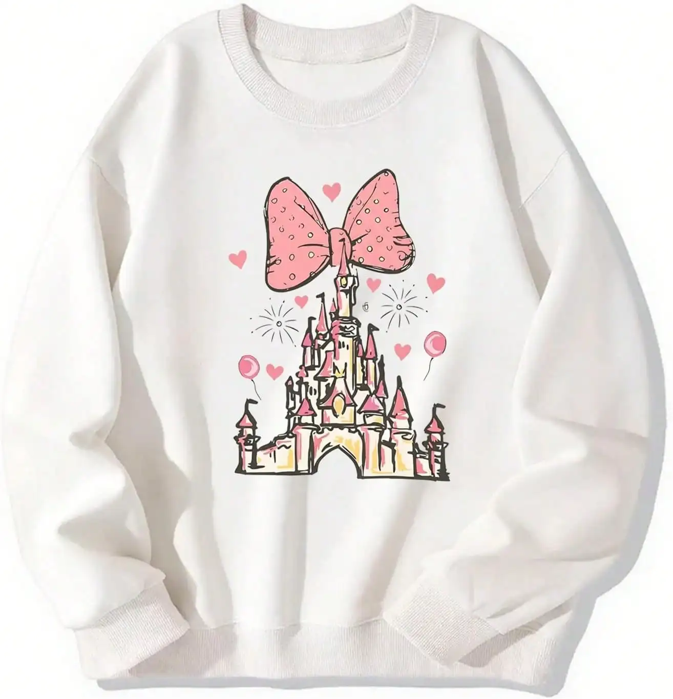 Свитшот с принтом «Замок принцессы» для женщин с розовым бантом, мультяшный дизайн
Свитшот с принтом «Замок принцессы» для женщин с розовым бантом, мультяшный дизайн