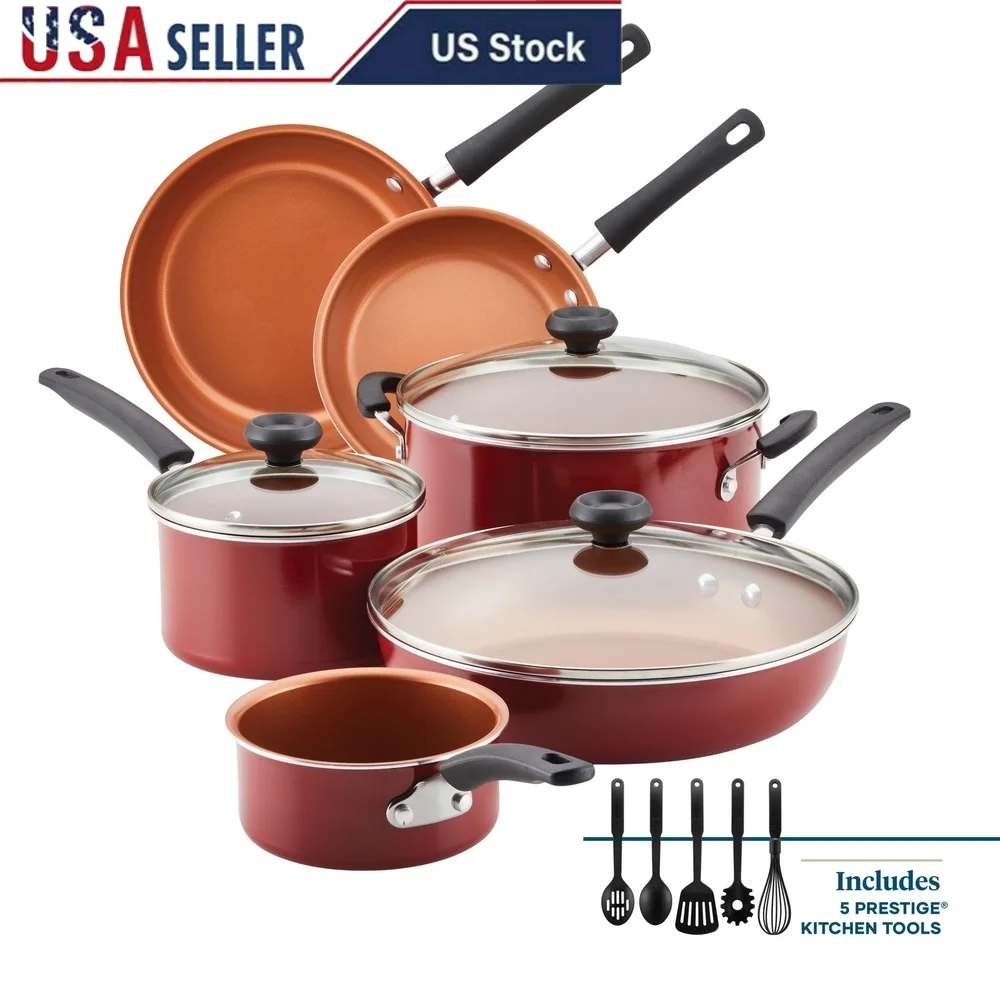 14 Piece Nonstick Cookware Set with Glass Lids and Kitchen Utensils Durable Aluminum Pots and Pans Everyday Cooking
14 Piece Nonstick Cookware Set with Glass Lids and Kitchen Utensils Durable Aluminum Pots and Pans Everyday Cooking