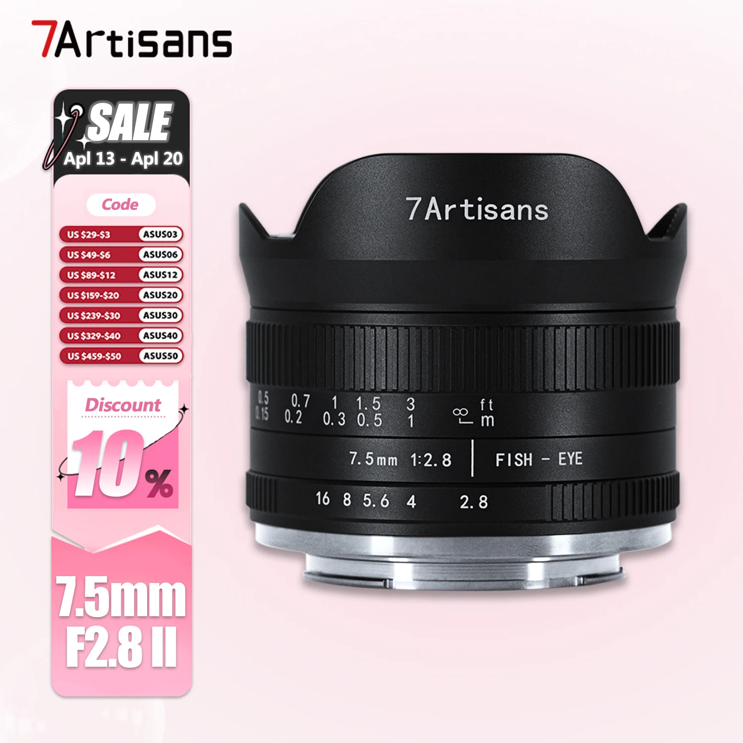 7artisans APS-C Frame 7.5mm F2.8 II Ultra-wide Angle Fisheye Camera Lens with Sony E Fujifilm XF Canon EOS-M RF M43 Mount
7artisans APS-C Frame 7.5mm F2.8 II Ultra-wide Angle Fisheye Camera Lens with Sony E Fujifilm XF Canon EOS-M RF M43 Mount