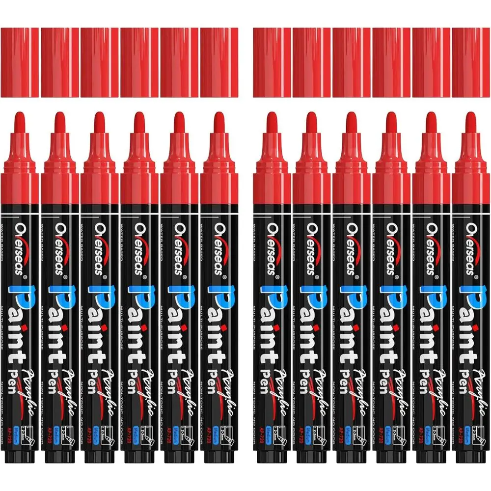 12-Piece Set of Permanent Water-Based Acrylic Markers, Medium Tip, for Various Surfaces Including Rock, Wood, Plastic, Metal, Ca
12-Piece Set of Permanent Water-Based Acrylic Markers, Medium Tip, for Various Surfaces Including Rock, Wood, Plastic, Metal, Ca