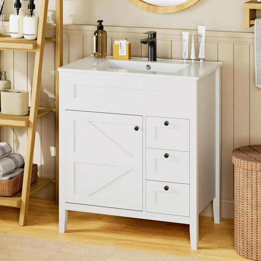 30 Inch White Bathroom Vanity with Sink and Soft-Closing Drawers
30 Inch White Bathroom Vanity with Sink and Soft-Closing Drawers