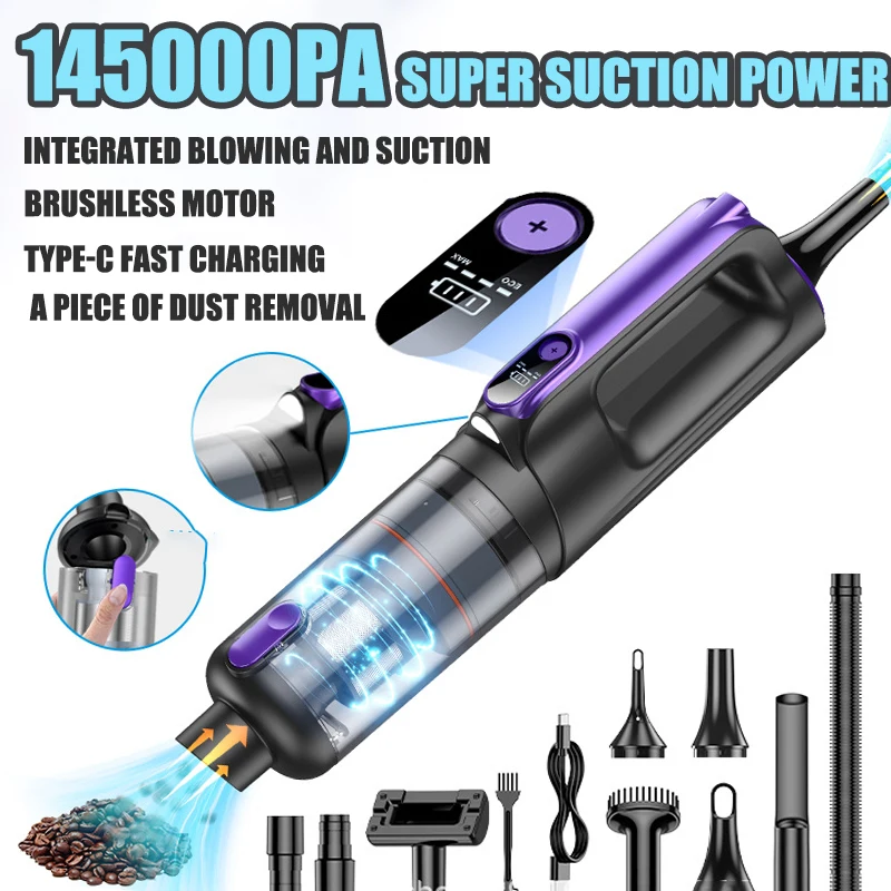 145000Pa Wireless Car Vacuum Cleaner Mini Handheld Strong Suction Power Cleaning Machine Portable Filter For Vacuum Cleaner
145000Pa Wireless Car Vacuum Cleaner Mini Handheld Strong Suction Power Cleaning Machine Portable Filter For Vacuum Cleaner