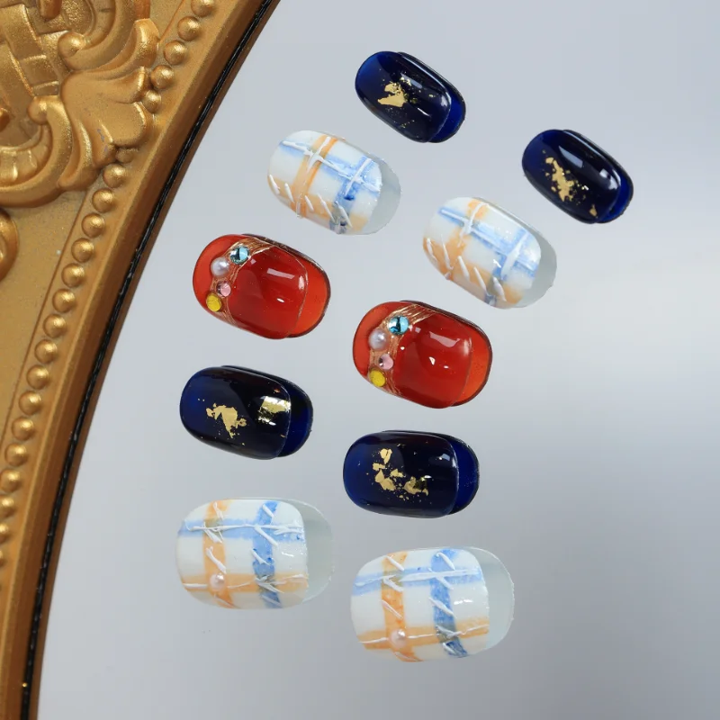 Gianna Cute Round Fake Nails Rhinestones Nail Foil Checkerboard Shinny Contrast Color Stick-on Nails Swirl Lines
Gianna Cute Round Fake Nails Rhinestones Nail Foil Checkerboard Shinny Contrast Color Stick-on Nails Swirl Lines