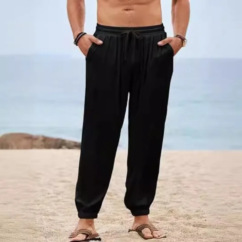 Summer Men's Long Pants, Oversized Loose Drawstring Beach Pants, Cotton and Linen Breathable Sports Casual Leggings, Men's Pants
Summer Men's Long Pants, Oversized Loose Drawstring Beach Pants, Cotton and Linen Breathable Sports Casual Leggings, Men's Pants