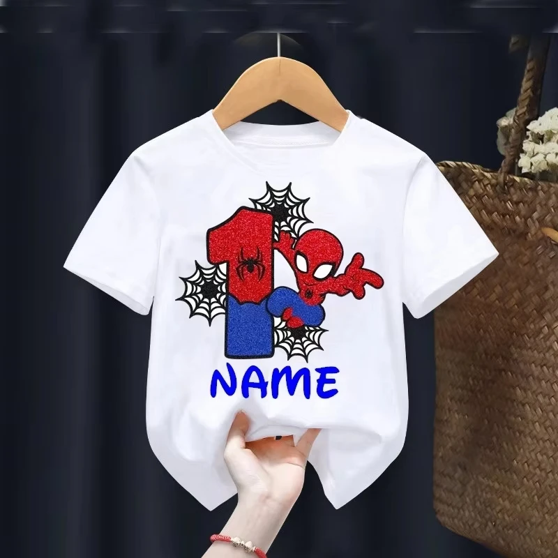 Детская футболка с круглым вырезом и цифровым принтом на тему дня рождения Человека-паука Marvel, повседневная футболка с принтом для родителей и детей, летняя футболка из чистого хлопка
Детская футболка с круглым вырезом и цифровым принтом на тему дня рождения Человека-паука Marvel, повседневная футболка с принтом для родителей и детей, летняя футболка из чистого хлопка