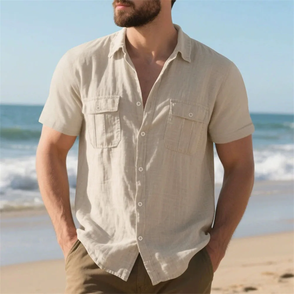 Solid Double Pocket Cotton Linen Cargo Shirt Men Lightweight Lapel Short Sleeve Beach Vacation Casual Blouse
Solid Double Pocket Cotton Linen Cargo Shirt Men Lightweight Lapel Short Sleeve Beach Vacation Casual Blouse