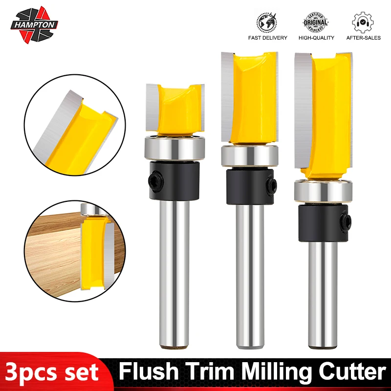 Flush Trim Milling Cutter 6mm 8mm 1/4 1/2 Shank Top & Bottom Bearing Router Bit 10-30mm long Template Pattern Bit Cutting Tool
Flush Trim Milling Cutter 6mm 8mm 1/4 1/2 Shank Top & Bottom Bearing Router Bit 10-30mm long Template Pattern Bit Cutting Tool