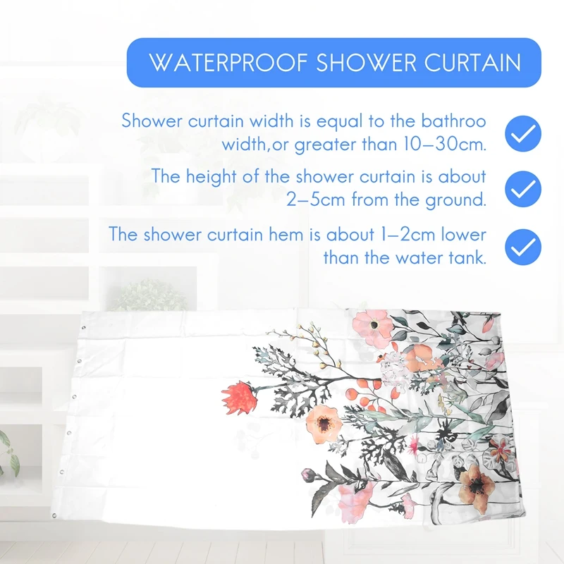 Shower Curtain Floral Shower Curtain with 12 Hooks Watercolor Botanical Flowers Decorative Bath Curtain
Shower Curtain Floral Shower Curtain with 12 Hooks Watercolor Botanical Flowers Decorative Bath Curtain