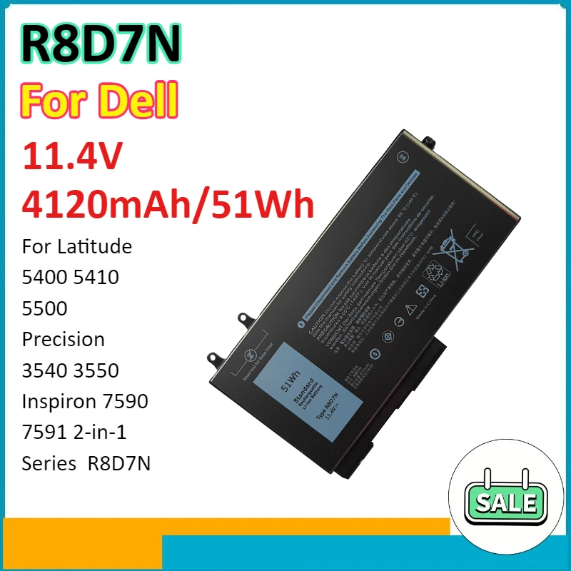 Аккумулятор для ноутбука R8D7N 4120 мАч/51 Втч для Dell Latitude 5400 5410 5500 Precision 3540 3550 Inspiron 7590 7591 серии 2-в-1
Аккумулятор для ноутбука R8D7N 4120 мАч/51 Втч для Dell Latitude 5400 5410 5500 Precision 3540 3550 Inspiron 7590 7591 серии 2-в-1