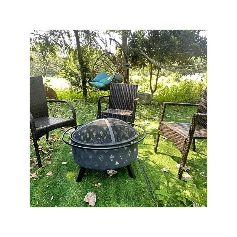 Outdoor Round Fire Pit with Metal Mesh Cover, Poker & Diamond Design for Courtyards, Backyards, Gardens, Bonfire Parties,
Outdoor Round Fire Pit with Metal Mesh Cover, Poker & Diamond Design for Courtyards, Backyards, Gardens, Bonfire Parties,