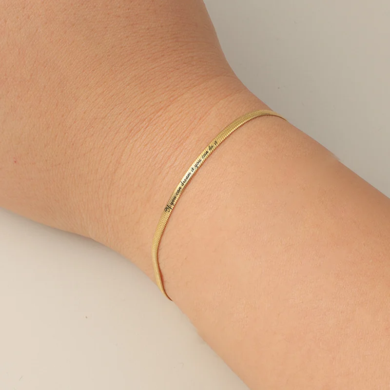 Customizable stainless steel engraved text bracelet snake bone flat fashion girl accessories, personality unusual jewelry bracel
Customizable stainless steel engraved text bracelet snake bone flat fashion girl accessories, personality unusual jewelry bracel
