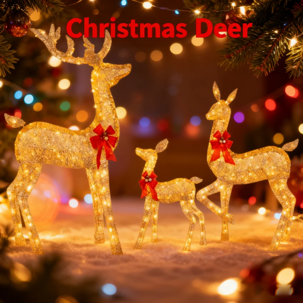 Рождественский семейный набор с оленем и светодиодными фонарями. Золотое рождественское уличное освещение с милым оленем. Рождественское украшение с оленями.
Рождественский семейный набор с оленем и светодиодными фонарями. Золотое рождественское уличное освещение с милым оленем. Рождественское украшение с оленями.